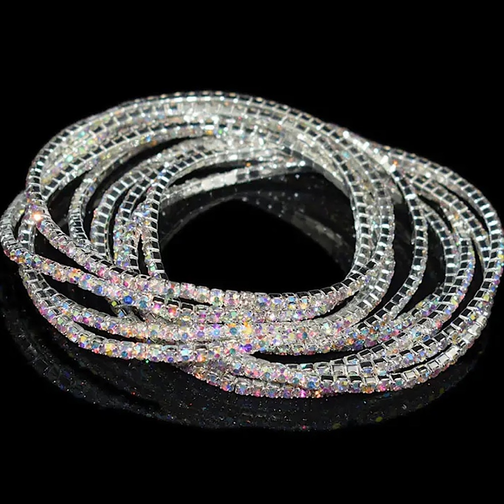 Rhinestone bracelet anklet stackable stretchy bling dainty sparkly diamond glam